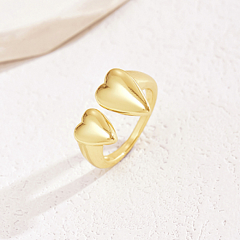 Real 18K Gold Plated Brass Open Cuff Rings, Heart, No Size