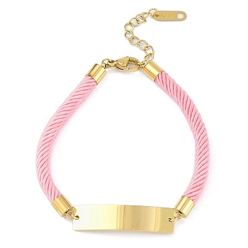 Ion Plating(IP) 304 Stainless Steel ID Bracelets for Women, Nylon Cord Bracelets, Golden, Pink, 6-7/8 inch(17.5cm)