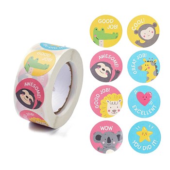Reward Stickers, Round Animal Encouragement Stickers for Kids , Animal Pattern, 6.5x2.8cm