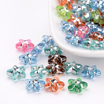 Colorful Acrylic Beads, Metal Enlaced, Star, Mixed Color, about 10mm in diameter, 4mm thick, hole: 1mm, about 127pcs/20g