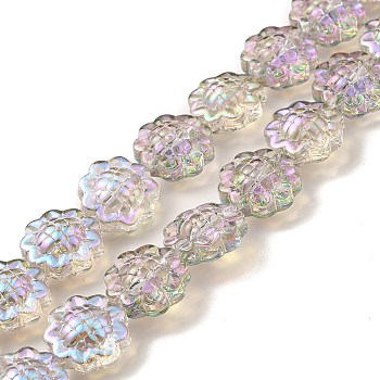 Transparent Electroplate Glass Beads Strands, Rainbow Plated, Sunflower, Gainsboro, 15x9mm, Hole: 1mm, about 44~45pcs/strand, 25.20~25.98 inch(64~66cm)