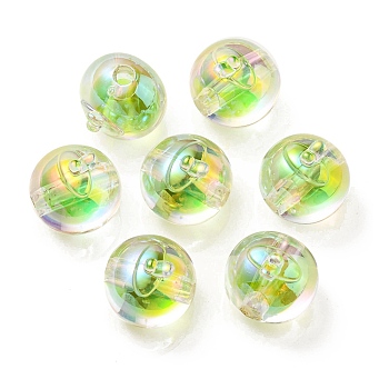 UV Plating Rainbow Iridescent Acrylic Beads, Two Tone Bead in Bead, Fruit, Lawn Green, 16x15.5x16.5mm, Hole: 3.5mm