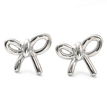 304 Stainless Steel Stud Earrings, Bowknot, Stainless Steel Color, 17x20mm