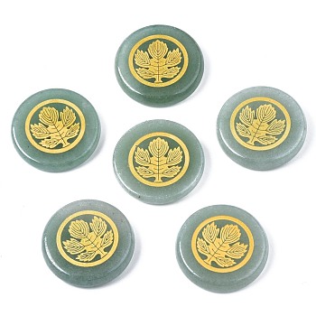 Autumn Theme Natural Green Aventurine Cabochons, Flat Round with Maple Leaf Pattern, 25x5mm, about 6pcs/bag