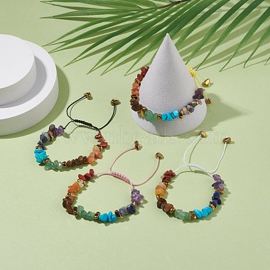 Bracelet de perles tressées avec des éclats de pierres précieuses mélangées naturelles et synthétiques(BJEW-JB08079)-2