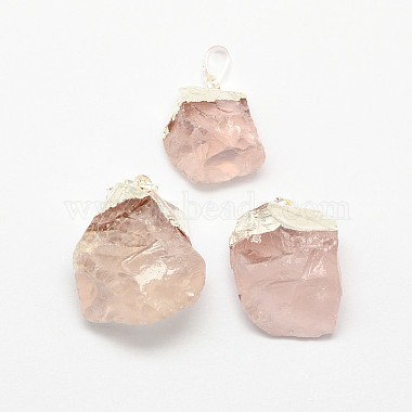 Silver Pink Nuggets Rose Quartz Pendants