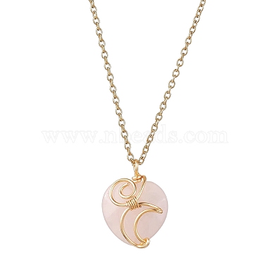 Colliers pendentif coeur en quartz rose naturel(NJEW-JN04683-02)-2