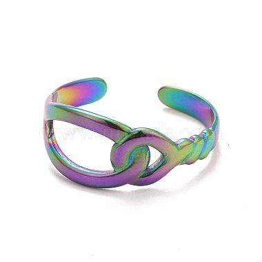 Ion Plating(IP) Rainbow Color 304 Stainless Steel Interlock Knot Shape Open Cuff Ring for Women(RJEW-C025-13M)-2