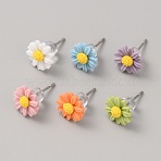 6Pcs 6 Colors Sunflower Porcelain Stud Earrings, with 304 Stainless Steel Pin, Mixed Color, 9~10mm, 1Pc/color(X1-EJEW-TAC0001-05)