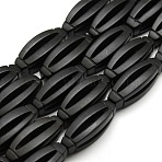 Natural Oval Black Stone Beads Strands, 34x12mm, Hole: 1mm, about 12pcs/strand, 16.1 inch(G-P062-43)