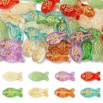 40Pcs 8 Styles Glass Beads, Golden Metal Enlaced, Fish, Mixed Color, 21.5x10.5x7mm, Hole: 1mm, 5pcs/style(GLAA-YW0005-84)