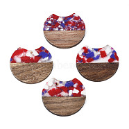 Resin & Walnut Wood Pendants, Flat Round, Red, 34.5x36.5x3mm, Hole: 2mm(RESI-T009-02)