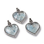 Glass Bottle Pendants, with Natural Aquamarine Chips and Platinum Plated Alloy Findings, Heart, 40x32.5x11mm, Hole: 8x5mm(G-Z010-02K)