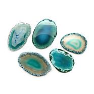 Natural Brazilian Agate Big Pendants, Dyed, Mixed Shapes, Cadet Blue, 50~75x30~50x4~7mm, Hole: 1.5mm(G-R418-64)