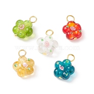 Handmade Bumpy Lampwork Pendants, with Golden Plated Iron Finding, Flower, Mixed Color, 20x15x8mm, Hole: 4mm(PALLOY-JF01804)