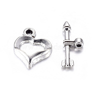 Tibetan Style Alloy Heart Toggle Clasps, Lead Free, Cadmium Free and Nickel Free, Heart, Antique Silver, Heart: about 13mm wide, 16mm long, Bar: about 19mm long, hole: 1mm(X-LF1109Y-NF)
