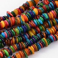 Colorful Natural Shell Chips Beads Strands Fit Necklace Making, Dyed, 5~10mm, Hole: 1mm, about 402pcs/strand, 32 inch(X-S23YD011)