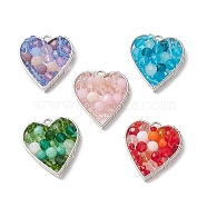 Glass Pendants, with Rack Plating Alloy Heart Open Back Bezel Pendants Finding, Mixed Color, 34~34.5x30~30.5x6~7.5mm, Hole: 3mm(PALLOY-JF02018)