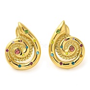 Snail 304 Stainless Steel Stud Earrings, with Colorful Rhinestone, Golden, 29.5x22mm(EJEW-D104-02G-02)