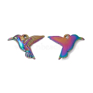 Ion Plating(IP) 304 Stainless Steel Pendants, Bird Charms, Rainbow Color, 18x26x3mm, Hole: 1.6mm(STAS-G278-32M)