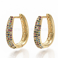Brass Micro Pave Colorful Cubic Zirconia Hoop Earrings, Real 16K Gold Plated, 20x16.5x4mm, Pin: 1x1.4mm(EJEW-S208-062)