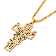 Cross Pendant Necklaces, 201 Stainless Steel Box Chaiin Necklaces, Golden, 23.82 inch(60.5cm)(NJEW-A023-06G)