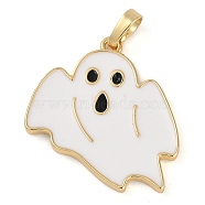 Halloween Rack Plating Brass Enamel Pendants, Long-Lasting Plated, Lead Free & Cadmium Free, Real 18K Gold Plated, Ghost, 27x24.8x2mm, Hole: 5x3.5mm(KK-U032-11A-G)