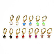 Brass Enamel Huggie Hoop Earrings, Nickel Free, Real 16K Gold Plated, Star, Mixed Color, 20x13mm, Pin: 1mm(EJEW-T014-38G-NF)