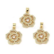 Rack Plating Real 18K Gold Plated Brass Pendants, with Cubic Zirconia, Long-Lasting Plated, Lead Free & Cadmium Free, Flower, Clear, 21.5x18.5x2.5mm, Hole: 3.5x5mm(KK-B077-24G)