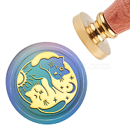 Brass Wax Seal Stamp with Handle, for DIY Scrapbooking, Cat Pattern, 3.5x1.18 inch(8.9x3cm)(AJEW-WH0184-0204)