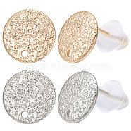 32Pcs 2 Colors Hammered Brass Stud Earring Findings, Flat Round, with 40Pcs Eco-Friendly Plastic Ear Nuts, Platinum & Golden, 10mm, Hole: 1mm, Pin: 0.6mm, 16Pcs/color(KK-BBC0007-04)