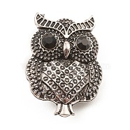 Rhinestone Owl Brooch Pin, Alloy Badge for Backpack Clothes, Antique Silver, 25.4x19x10mm(JEWB-Q030-01AS)