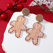 Christmas Acrylic Stud Earrings, 304 Stainless Steel Pin, Gingerbread Man, Stainless Steel Color(SK8065-1)