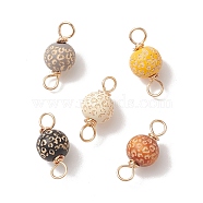 Painted Natural Wood Connector Charms, with Eco-Friendly Light Gold Plated Copper Wire Double Loops, Round with Leopard Print, Mixed Color, 22x10mm, Hole: 3.8mm(PALLOY-JF02050)
