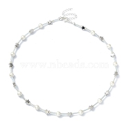 Alloy Star & Natural Pearl Beaded Necklace for Women, Platinum, 16.10 inch(40.9cm)(NJEW-TA00130)