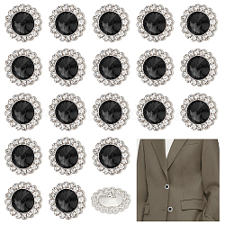 AHADERMAKER 1-Hole Zinc Alloy Rhinestone Shank Buttons, Garment Accessories, Flower, Jet, 20x10mm, Hole: 1mm, 20pcs/box(DIY-GA0003-59B)