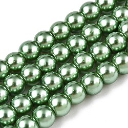 Baking Painted Pearlized Glass Pearl Round Bead Strands, Dark Sea Green, 6~7mm, Hole: 1mm, about 135~140pcs/strand, 31.4 inch(HY-Q003-6mm-49-A)