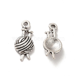 Tibetan Style Alloy Pendants, Yarn Ball Shape Charm, Antique Silver, 15.5x7x3mm, Hole: 1.2mm(TIBE-B001-44AS)