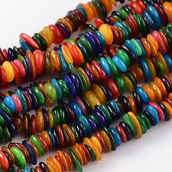 Colorful Natural Shell Chips Beads Strands Fit Necklace Making, Dyed, 5~10mm, Hole: 1mm, about 402pcs/strand, 12-5/8 inch(32cm)(X-S23YD011)