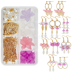 DIY Flower Dangle Earring Making Kits, Including Alloy Pendants & Linking Rings, Acrylic Flower Beads, Glass Beads, Brass Bead Caps & Earring Hooks & Pin, Golden & Light Gold(DIY-SC0019-75)