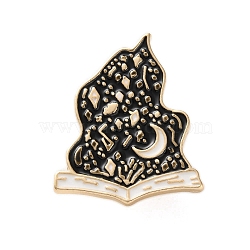 Gothic Fantasy Book Zinc Alloy Black Enamel Pin Brooches, Halloween Badge, Golden, 30x25mm(JEWB-D070-02G-01)