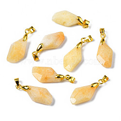 Natural Topaz Jade Pendants, with Light Gold Brass Findings, Faceted, Electroplate, Polygon, 19.5x11.5x5.5mm, Hole: 3.5x4mm(G-Q998-008G)