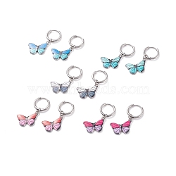 Two Tone Butterfly Dangle Hoop Earrings, Drop Earrings for Women, Stainless Steel Color, Mixed Color, 34mm, Pin: 1mm(EJEW-JE04811)