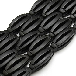 Natural Oval Black Stone Beads Strands, 34x12mm, Hole: 1mm; about 12pcs/strand, 16.1inches(G-P062-43)