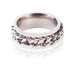 Stainless Steel Rings, with Curb Chains, Stainless Steel Color, US Size 7(17.3mm)(FS-WG78808-26)