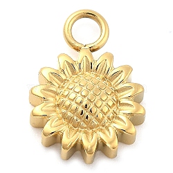 Ion Plating(IP) 304 Stainless Steel Charms, Sunflower Charm, Real 14K Gold Plated, 13.5x9.5x3.5mm, Hole: 2.5mm(STAS-P379-03I-G)