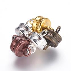 Brass Magnetic Clasps with Loops, Flat Round, Mixed Color, 11x7mm, Hole: 2mm(KK-P114-07)