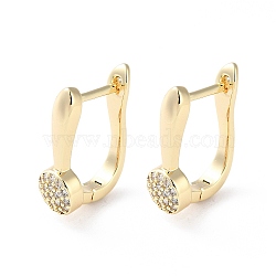 Brass Micro Pave Cubic Zirconia Hoop Earrings, Flat Round, Real 18K Gold Plated, 16x6mm(EJEW-P259-23G)