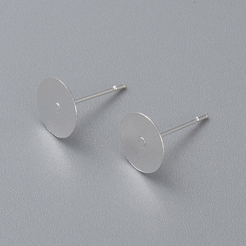 304 Stainless Steel Stud Earring Findings, Flat Round, Silver, 8x0.3mm, Pin: 0.7mm