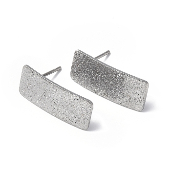 304 Stainless Steel Stud Earring Finding, with Vertical Loops, Rectangle with Gold Sand, Stainless Steel Color, 20x8mm, Hole: 2.5mm, Pin: 0.8mm
